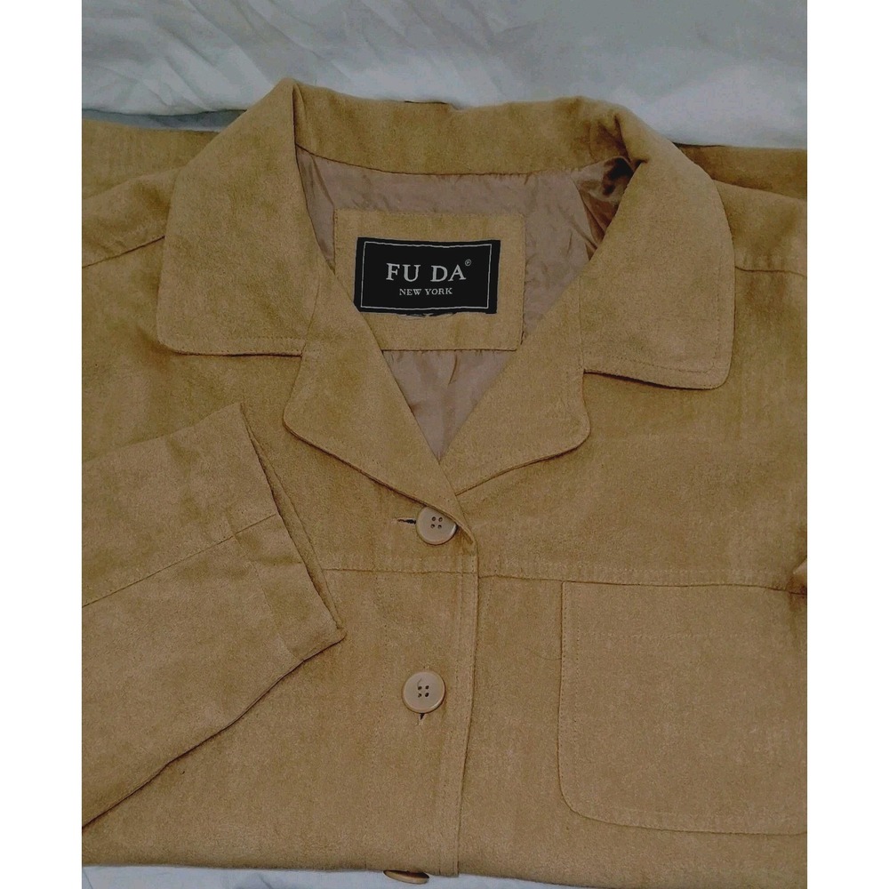 FU DA  New York Jacket Faux Suede‎ Beige Tan Blazer Womens XL